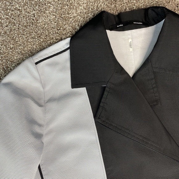 Bouguessa Black Light Blue Textured Long Sleeve Blazer Jacket Womens - Picture 3 of 16